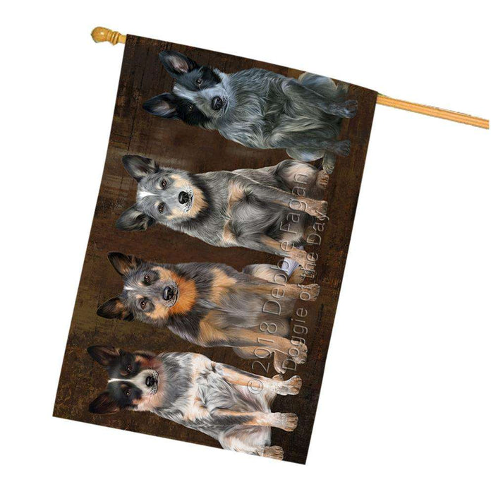 Rustic 4 Blue Heelers Dog House Flag FLG54555