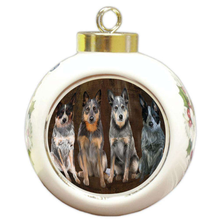Rustic 4 Blue Heelers Dog Round Ball Christmas Ornament RBPOR54357