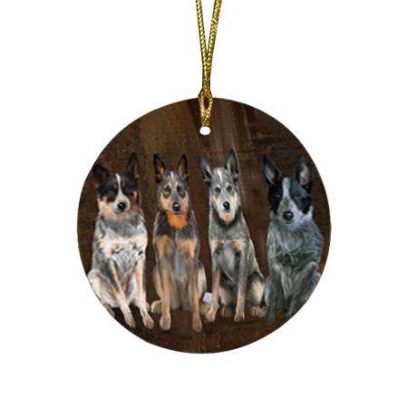 Rustic 4 Blue Heelers Dog Round Flat Christmas Ornament RFPOR54348