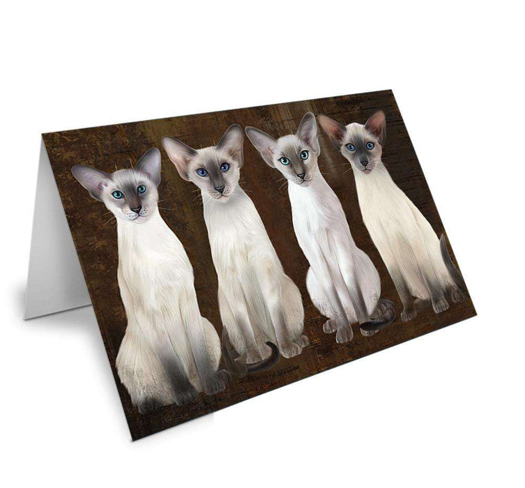 Rustic 4 Blue Point Siamese Cats Handmade Artwork Assorted Pets Greeting Cards and Note Cards with Envelopes for All Occasions and Holiday Seasons GCD67103