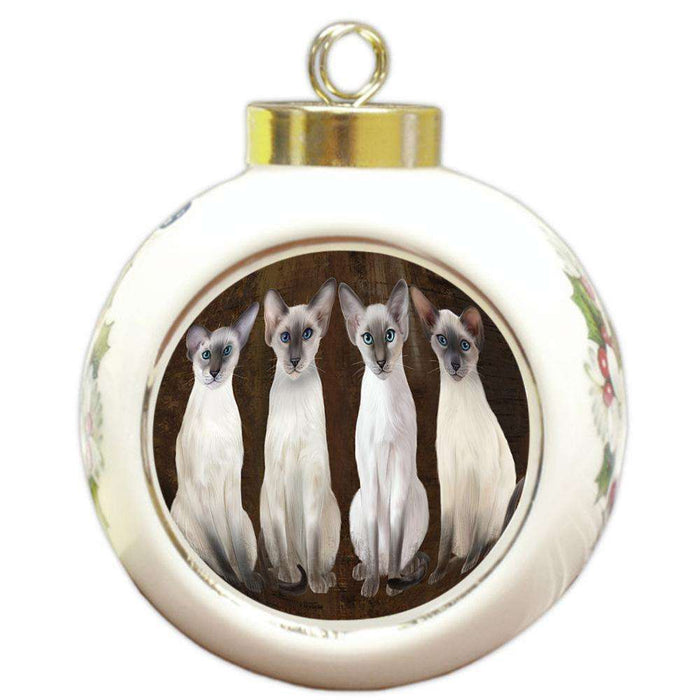 Rustic 4 Blue Point Siamese Cats Round Ball Christmas Ornament RBPOR54358