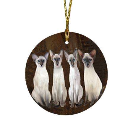 Rustic 4 Blue Point Siamese Cats Round Flat Christmas Ornament RFPOR54349