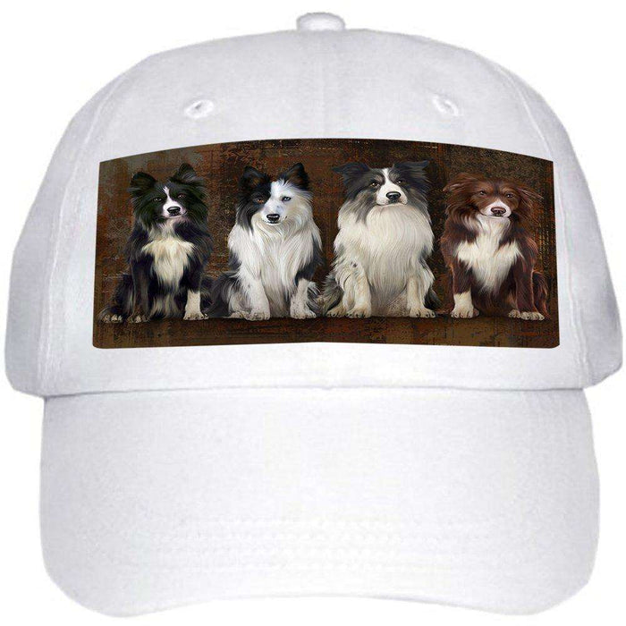 Rustic 4 Border Collies Dog Ball Hat Cap HAT48258