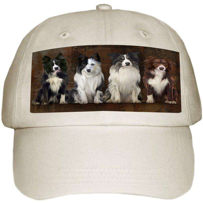 Rustic 4 Border Collies Dog Ball Hat Cap HAT48258