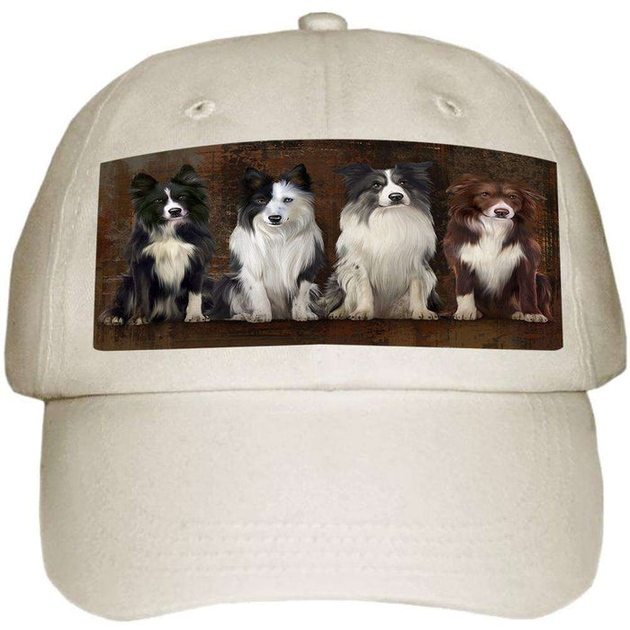 Rustic 4 Border Collies Dog Ball Hat Cap HAT55251