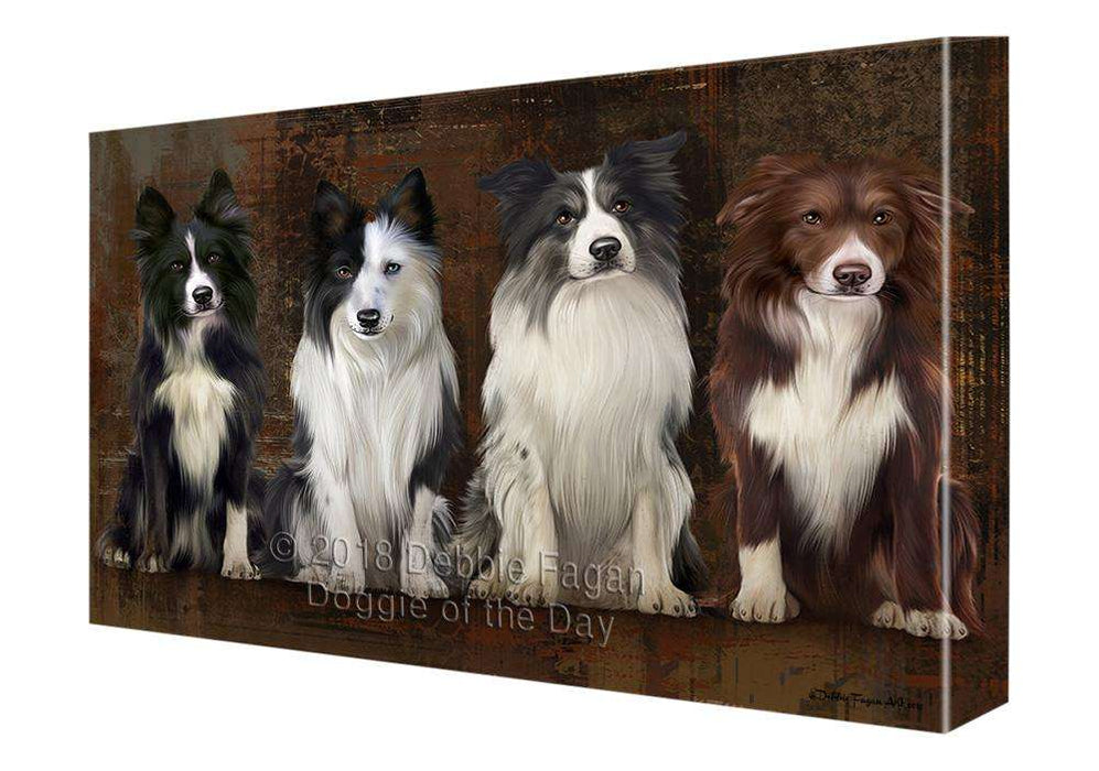 Rustic 4 Border Collies Dog Canvas Print Wall Art Décor CVS70775