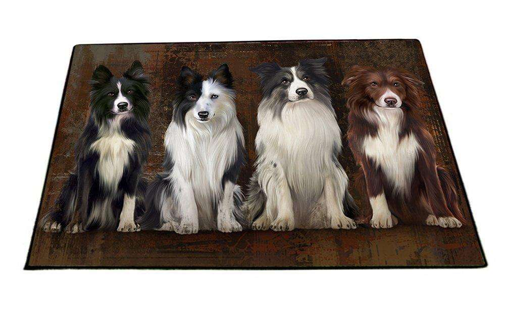 Rustic 4 Border Collies Dog Floormat FLMS48246