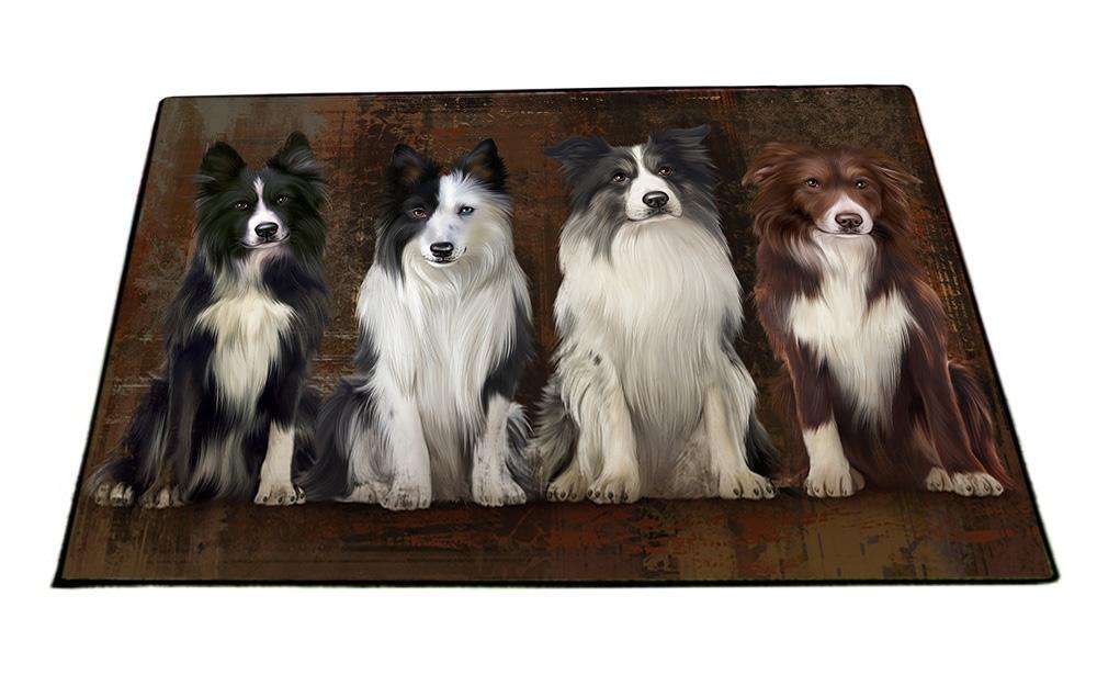 Rustic 4 Border Collies Dog Floormat FLMS50613