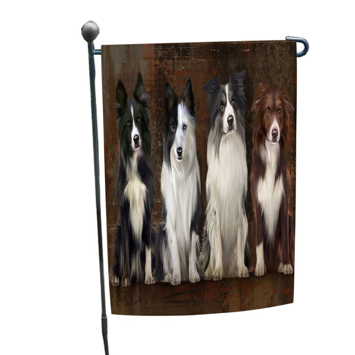 Rustic 4 Border Collies Dog Garden Flag GFLG48268