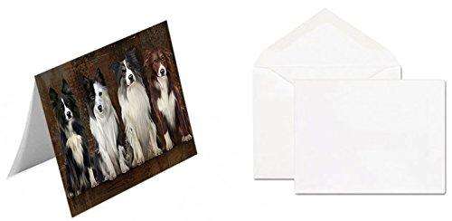 Rustic 4 Border Collies Dog Handmade Artwork Assorted Pets Greeting Cards and Note Cards with Envelopes for All Occasions and Holiday Seasons GCD49106