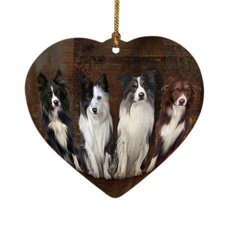 Rustic 4 Border Collies Dog Heart Christmas Ornament HPOR48175