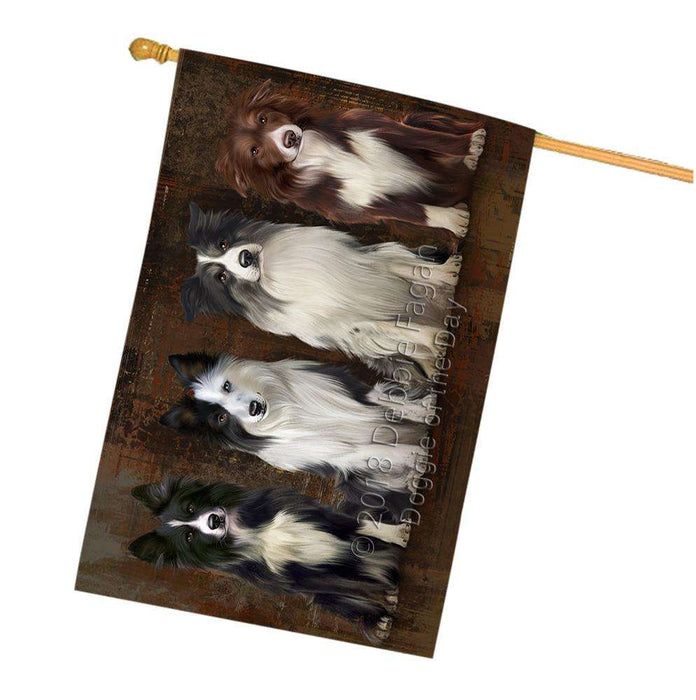 Rustic 4 Border Collies Dog House Flag FLG50523