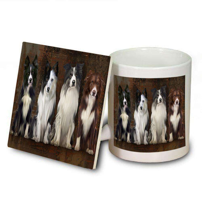 Rustic 4 Border Collies Dog Mug and Coaster Set MUC50883