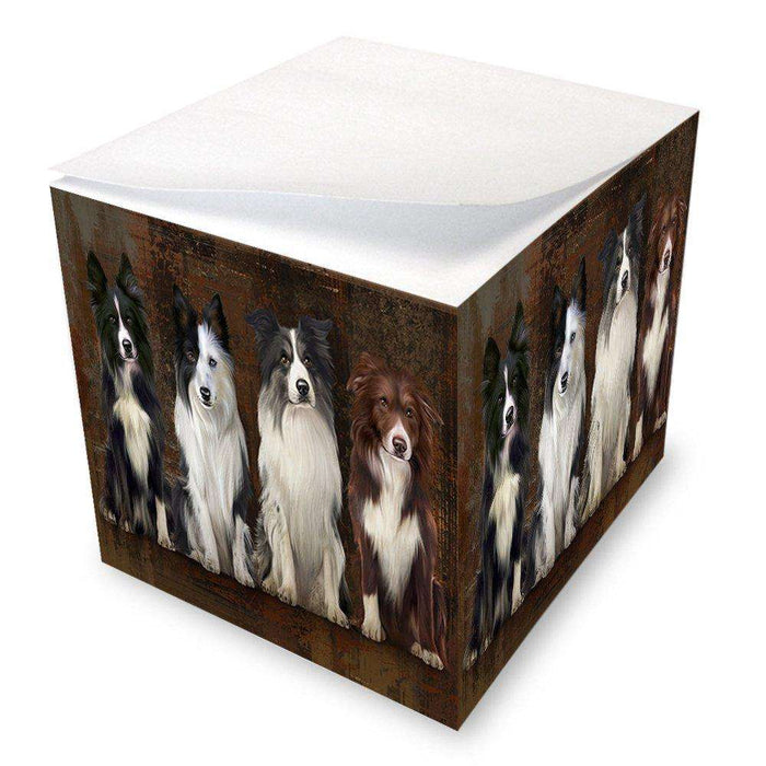 Rustic 4 Border Collies Dog Note Cube NOC48175