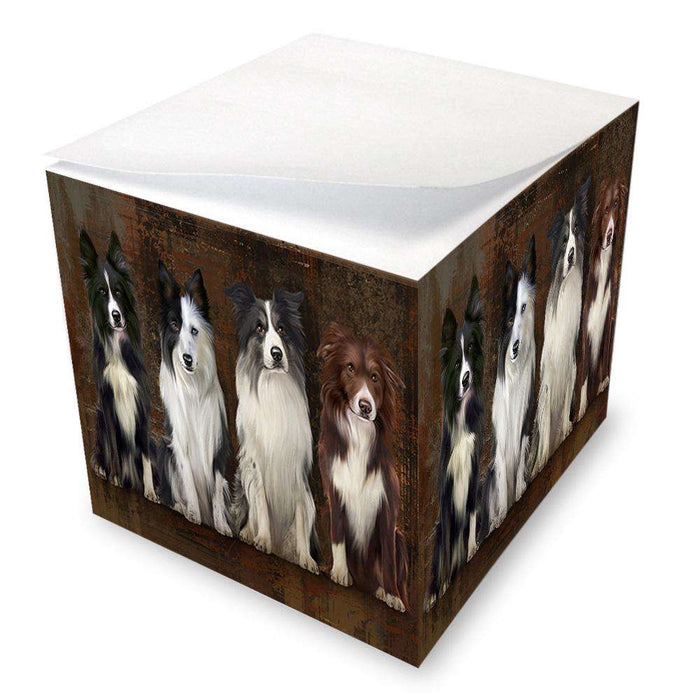 Rustic 4 Border Collies Dog Note Cube NOC50891