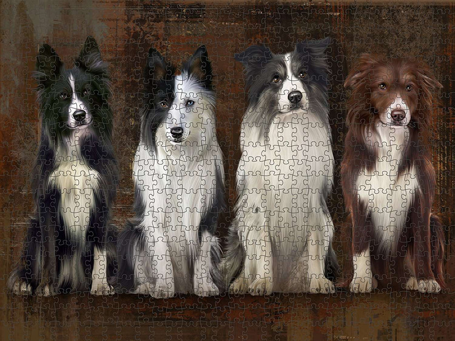 Rustic 4 Border Collies Dog Puzzle with Photo Tin PUZL48378