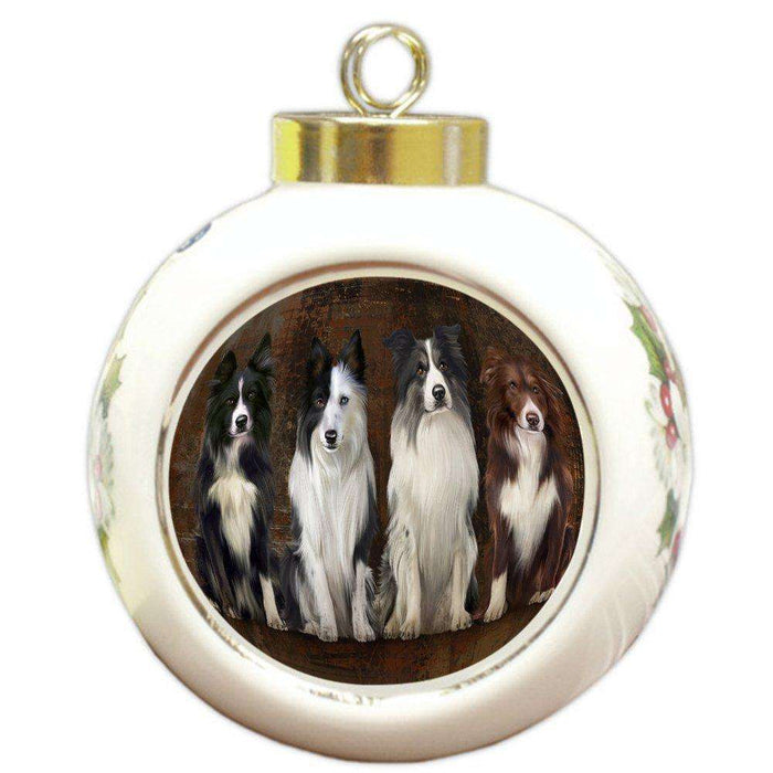 Rustic 4 Border Collies Dog Round Ball Christmas Ornament RBPOR48175