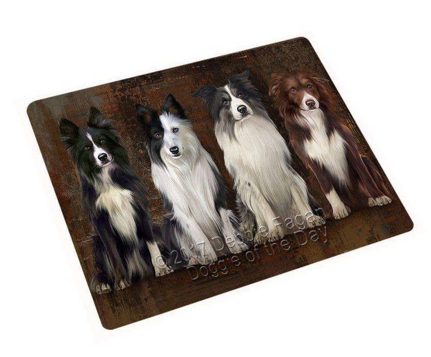 Rustic 4 Border Collies Dog Tempered Cutting Board C48540