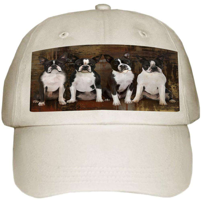 Rustic 4 Boston Terriers Dog Ball Hat Cap HAT55254