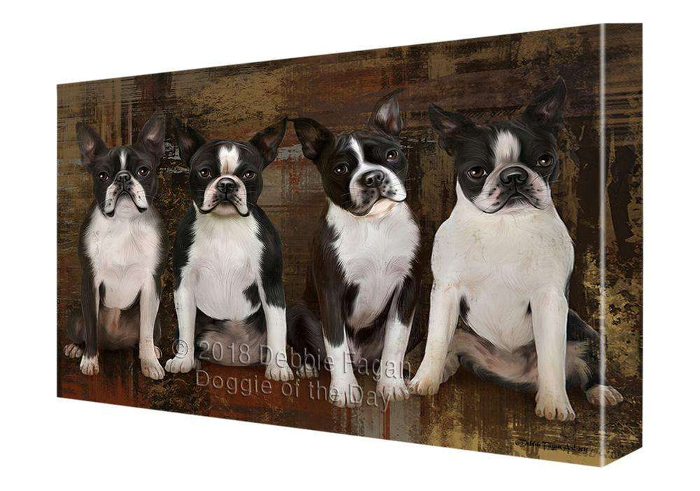 Rustic 4 Boston Terriers Dog Canvas Print Wall Art Décor CVS70784