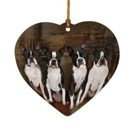 Rustic 4 Boston Terriers Dog Heart Christmas Ornament HPOR48176