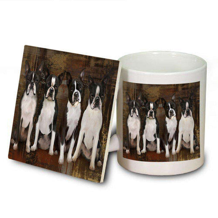 Rustic 4 Boston Terriers Dog Mug and Coaster Set MUC48168