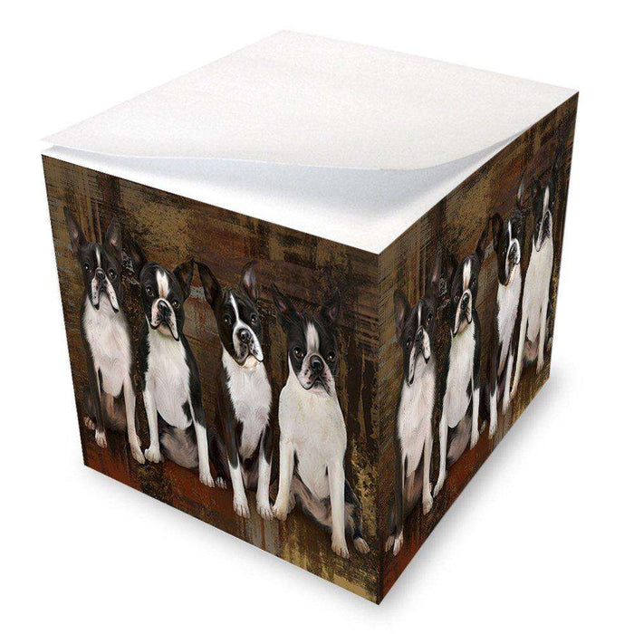 Rustic 4 Boston Terriers Dog Note Cube NOC48176