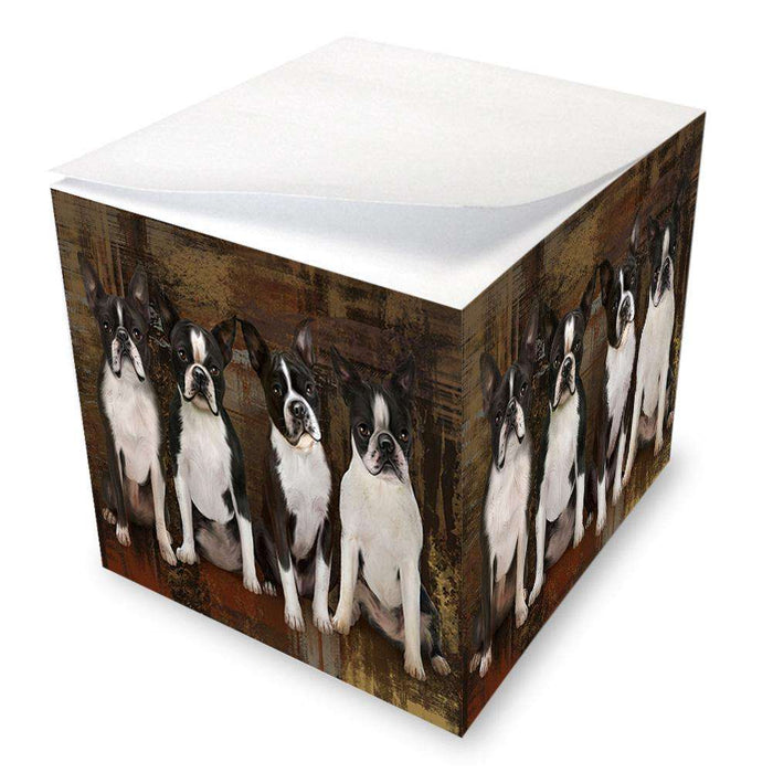 Rustic 4 Boston Terriers Dog Note Cube NOC50892