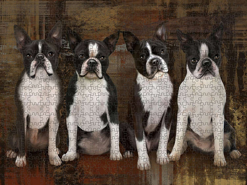Rustic 4 Boston Terriers Dog Puzzle with Photo Tin PUZL48381