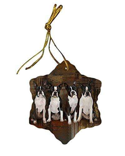 Rustic 4 Boston Terriers Dog Star Porcelain Ornament SPOR48168