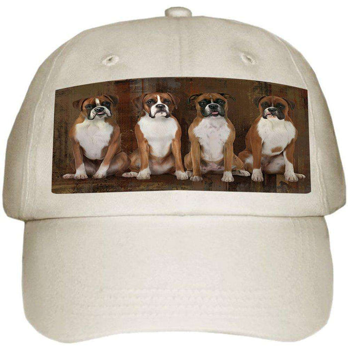Rustic 4 Boxers Dog Ball Hat Cap HAT48264