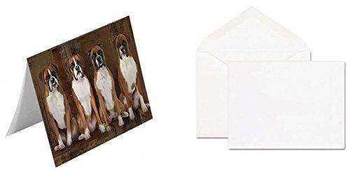 Rustic 4 Boxers Dog Handmade Artwork Assorted Pets Greeting Cards and Note Cards with Envelopes for All Occasions and Holiday Seasons GCD49112