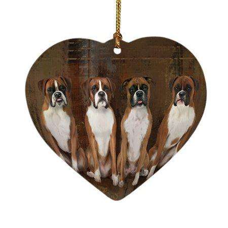 Rustic 4 Boxers Dog Heart Christmas Ornament HPOR48177