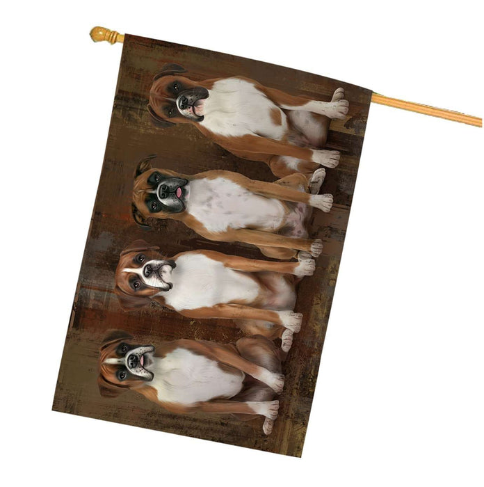 Rustic 4 Boxers Dog House Flag FLG48325