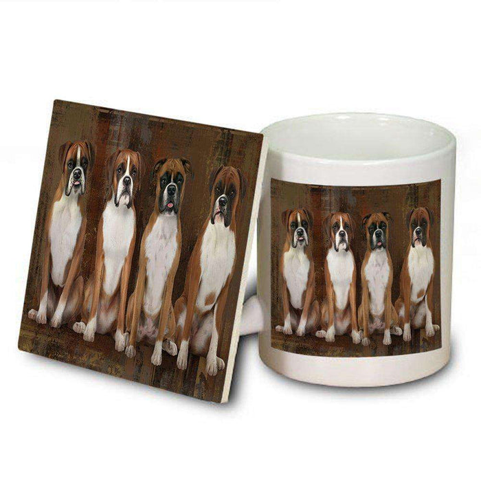 Rustic 4 Boxers Dog Mug and Coaster Set MUC48169