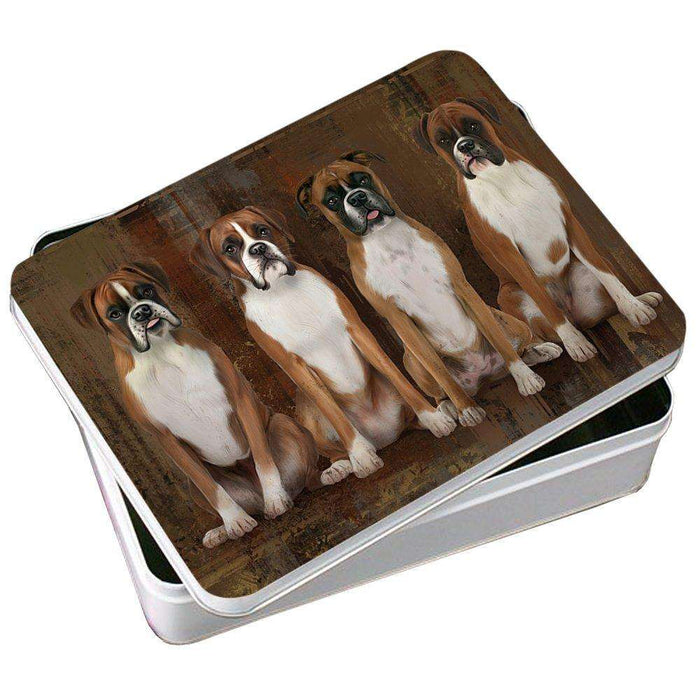 Rustic 4 Boxers Dog Photo Storage Tin PITN48177