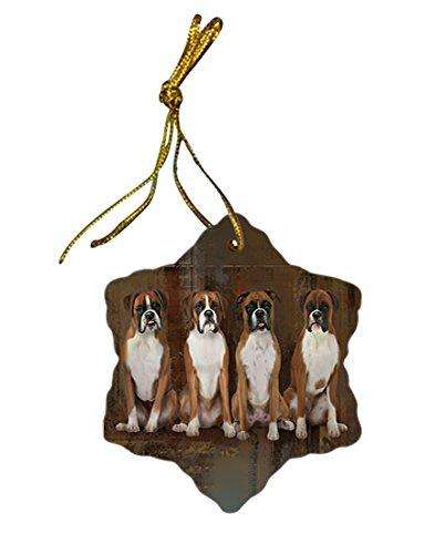 Rustic 4 Boxers Dog Star Porcelain Ornament SPOR48169