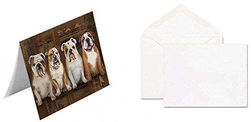 Rustic 4 Bulldogs Handmade Artwork Assorted Pets Greeting Cards and Note Cards with Envelopes for All Occasions and Holiday Seasons GCD49115