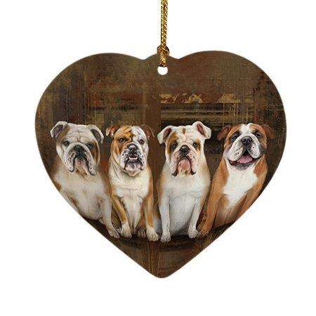 Rustic 4 Bulldogs Heart Christmas Ornament HPOR48178