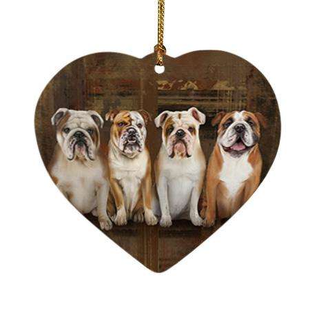 Rustic 4 Bulldogs Heart Christmas Ornament HPOR50894