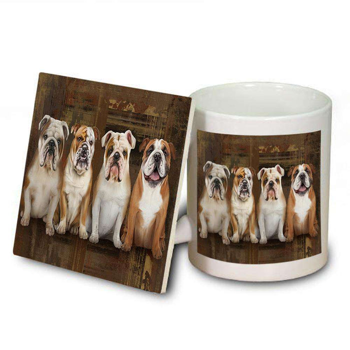 Rustic 4 Bulldogs Mug and Coaster Set MUC50886