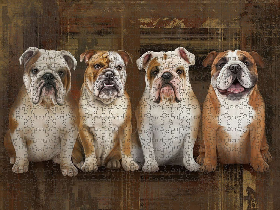 Rustic 4 Bulldogs Puzzle with Photo Tin PUZL48387