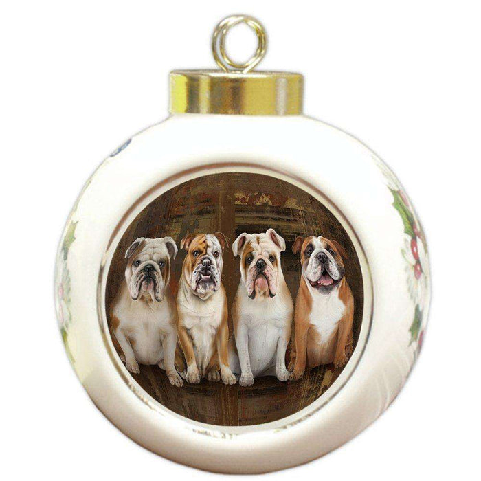 Rustic 4 Bulldogs Round Ball Christmas Ornament RBPOR48178
