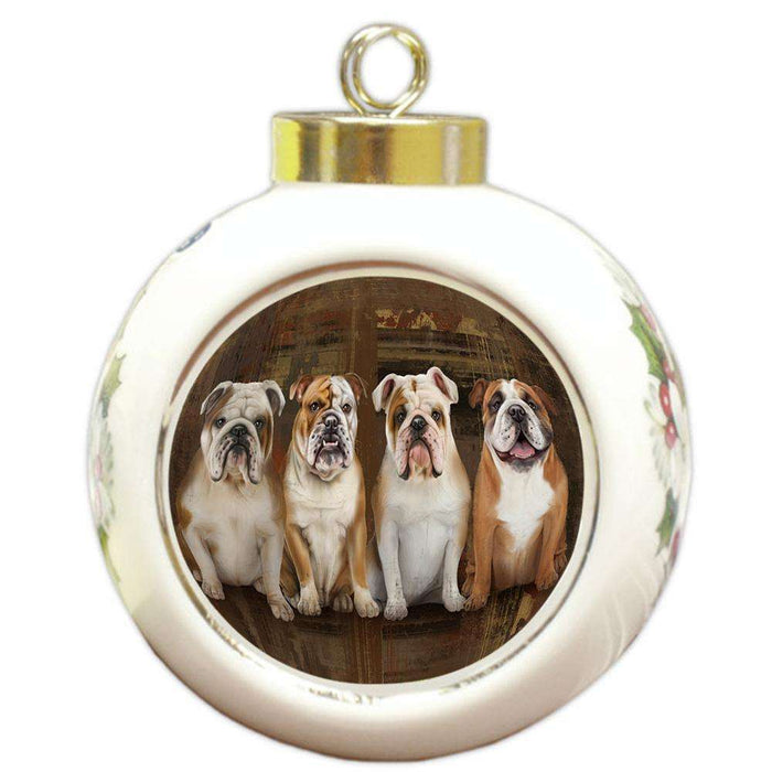 Rustic 4 Bulldogs Round Ball Christmas Ornament RBPOR50894