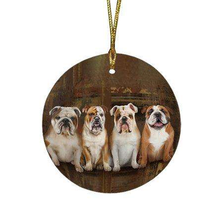 Rustic 4 Bulldogs Round Christmas Ornament RFPOR48169