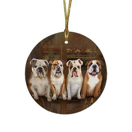 Rustic 4 Bulldogs Round Flat Christmas Ornament RFPOR50885