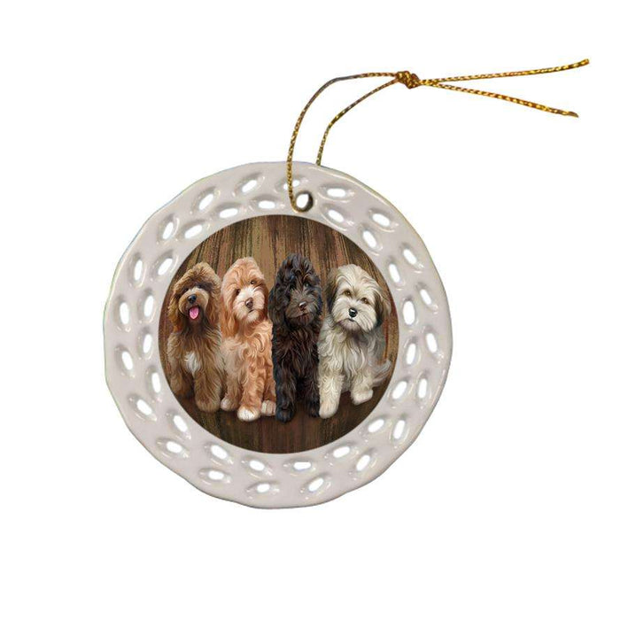 Rustic 4 Cockapoos Dog Ceramic Doily Ornament DPOR49573
