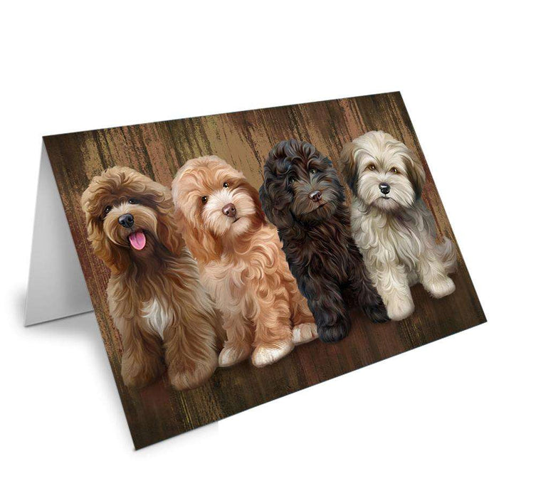 Rustic 4 Cockapoos Dog Handmade Artwork Assorted Pets Greeting Cards and Note Cards with Envelopes for All Occasions and Holiday Seasons GCD52748