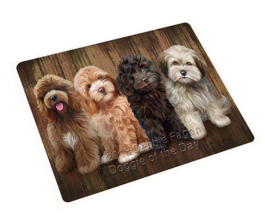 Rustic 4 Cockapoos Dog Tempered Cutting Board C52587