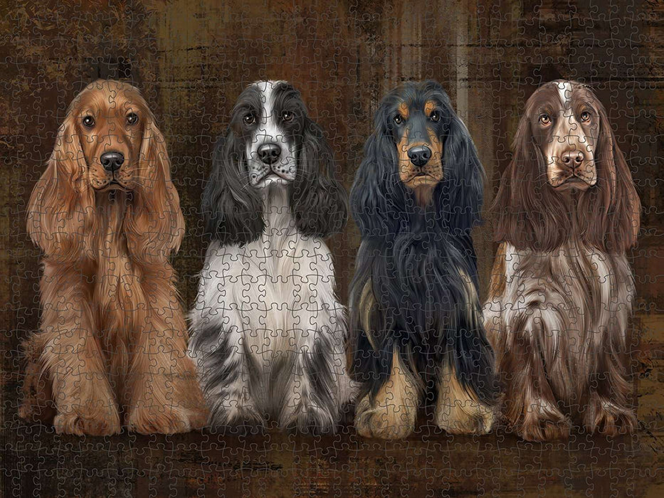 Rustic 4 Cocker Spaniels Dog Puzzle with Photo Tin PUZL48390